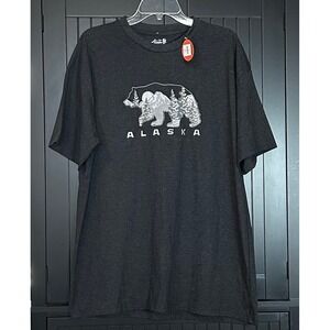 Alaska Outpost Mens T Shirt XL‎ Embroidered Bear Landscape Charcoal NWT